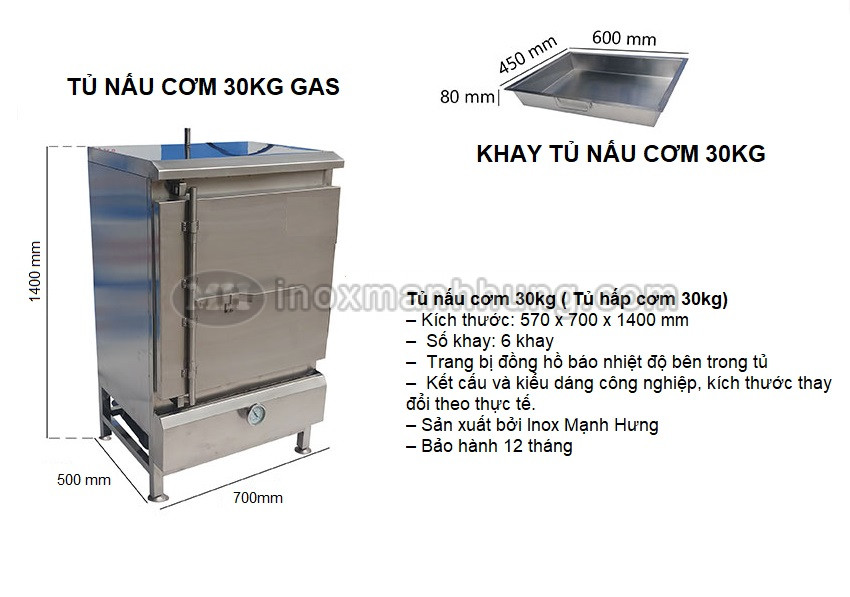 Tủ hấp cơm công nghiệp 30kg sử dụng Gas